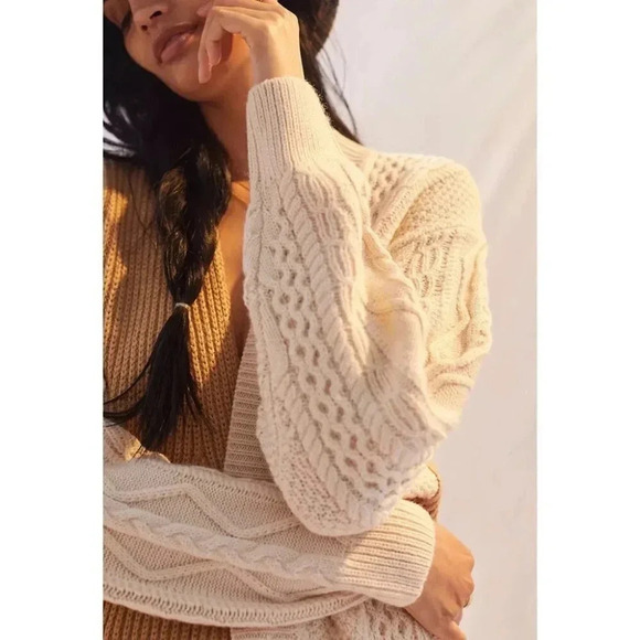 NWT Anthropologie Ronny Kobo Cardigan Cardi Sweater Knit Brown Cream XS - Picture 4 of 15